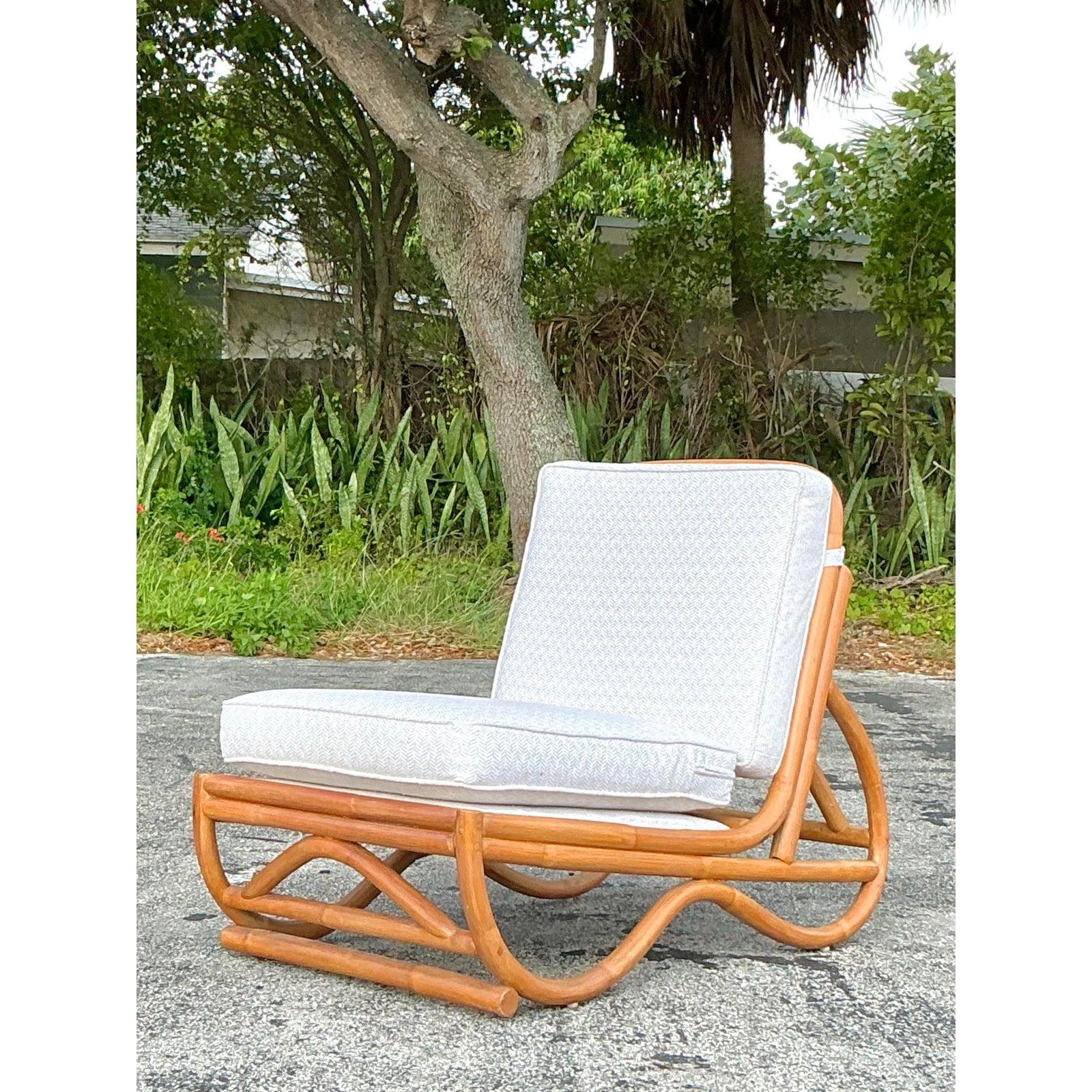 Vintage Coastal Rattan Slipper Chair For Sale 2