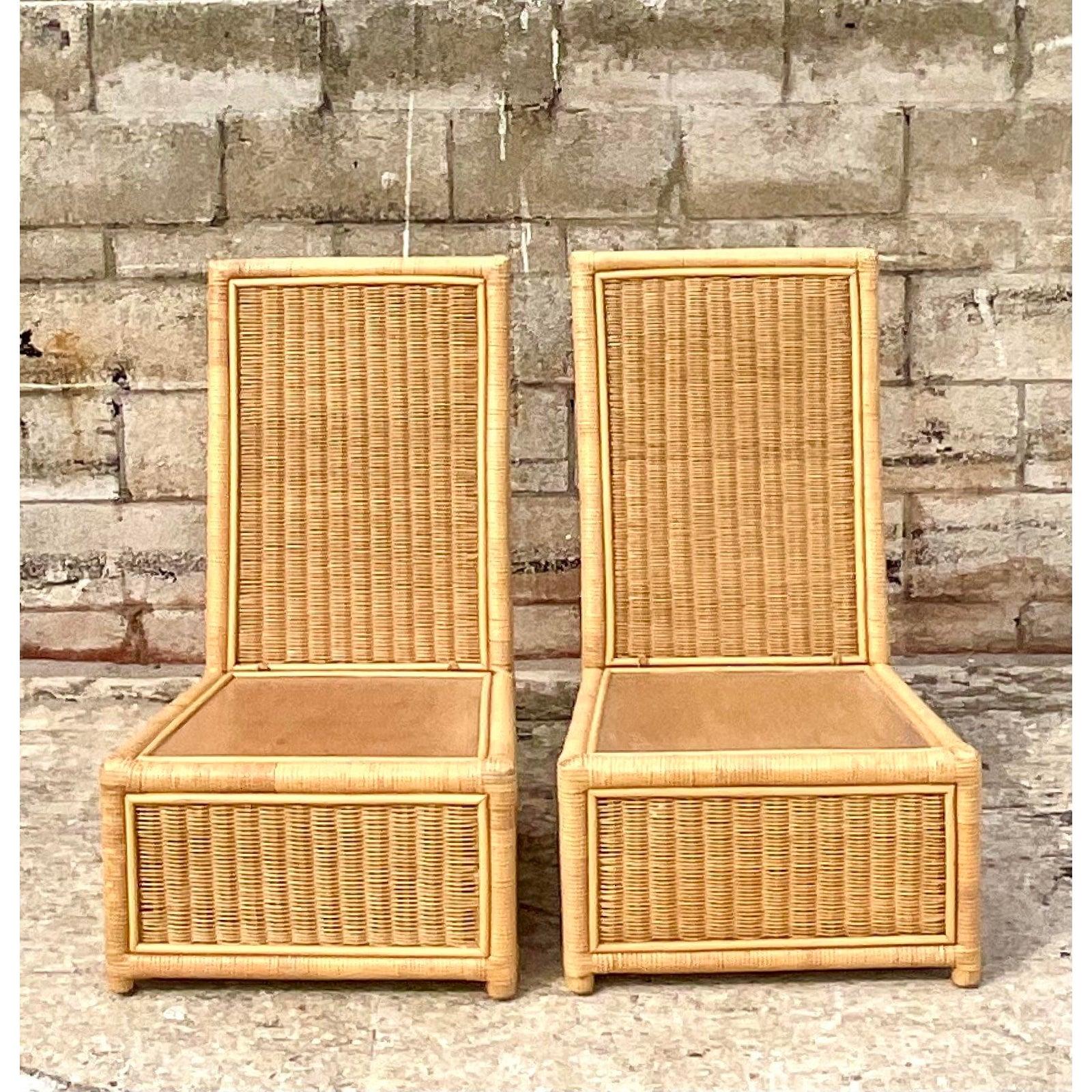 Vintage Coastal Rattan Slipper Chairs, a Pair at 1stDibs