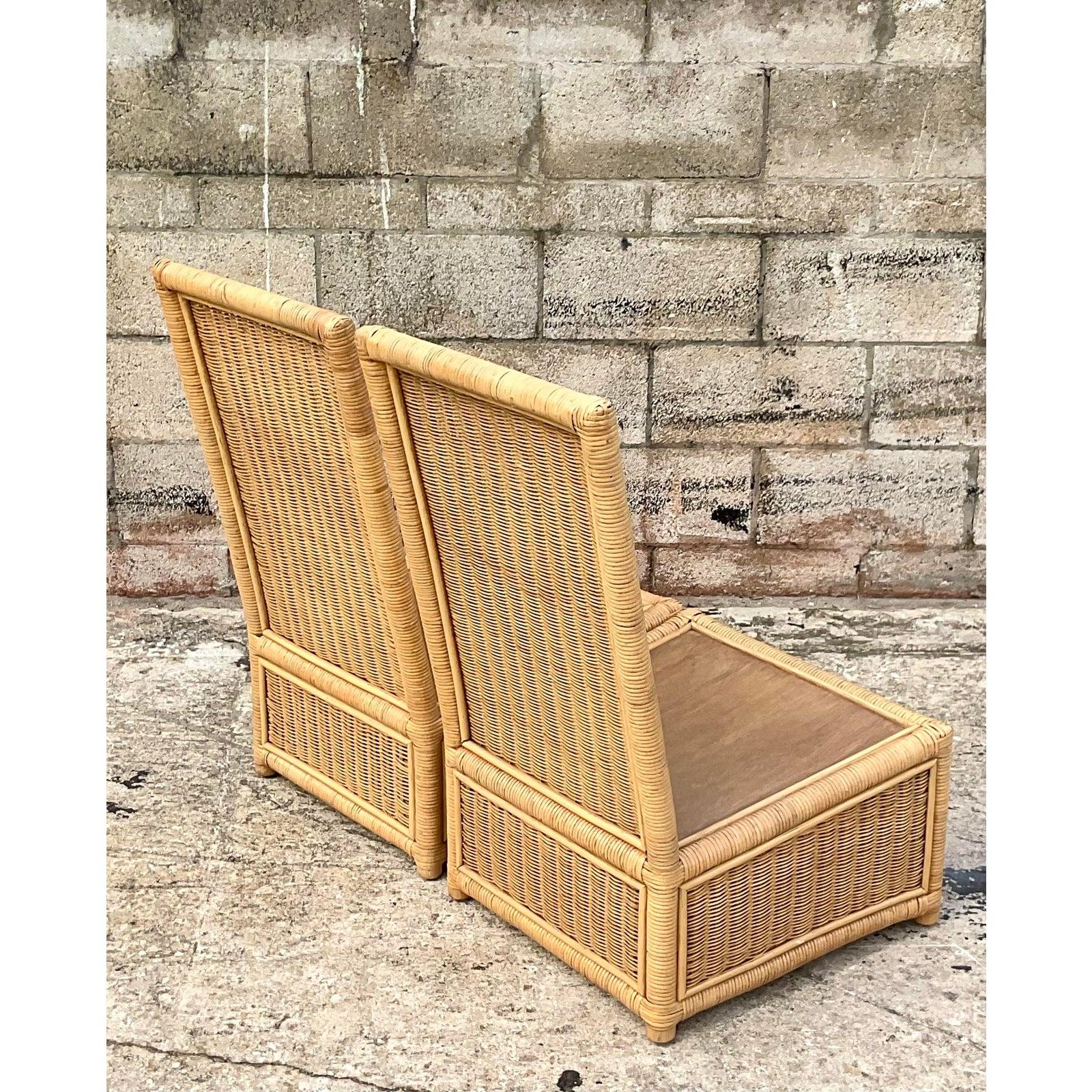 Vintage Coastal Rattan Slipper Chairs, a Pair at 1stDibs