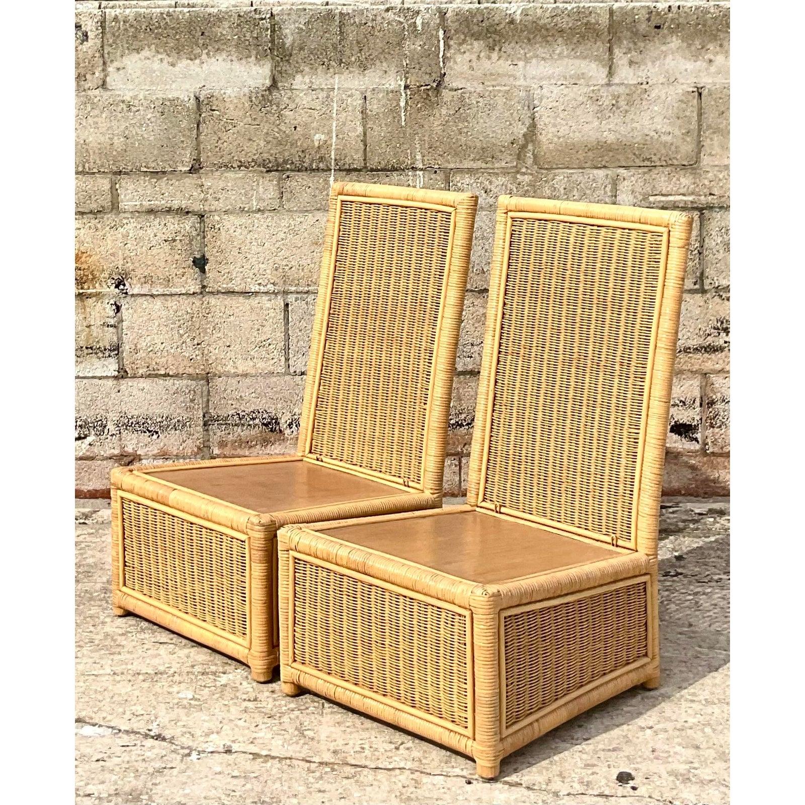 Vintage Coastal Rattan Slipper Chairs, a Pair at 1stDibs