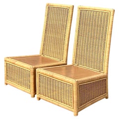 Vintage Coastal Rattan Slipper Chairs, a Pair