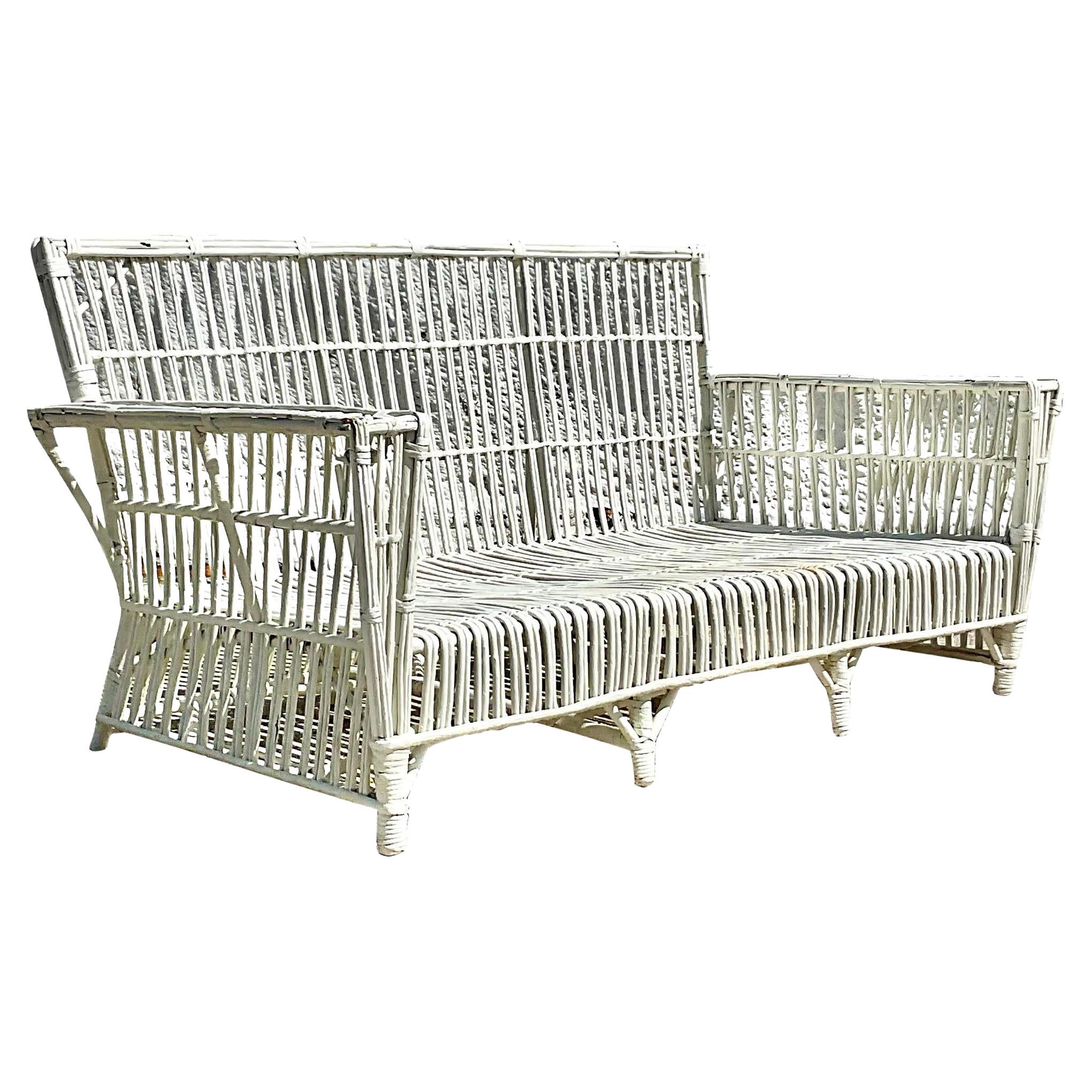 Vintage Coastal Rattan Sofa After Bielecky Brothers