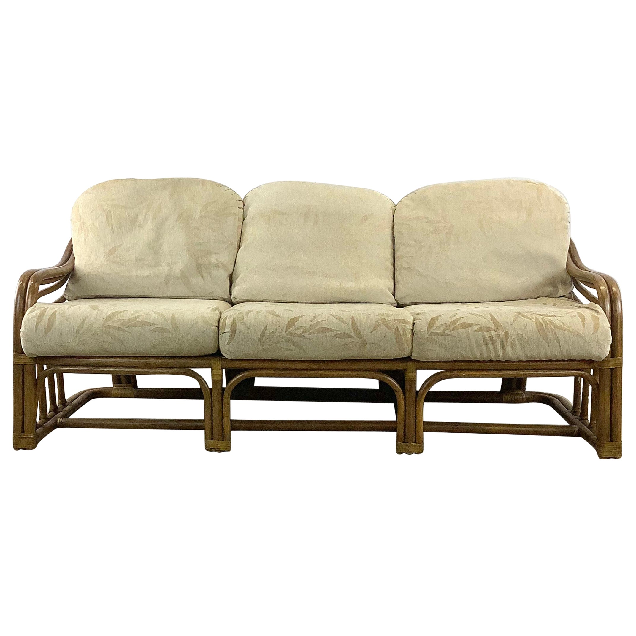 Vintage Coastal Rattan Sofa after Brown Jordan