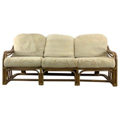 Vintage Coastal Rattan Sofa after Brown Jordan