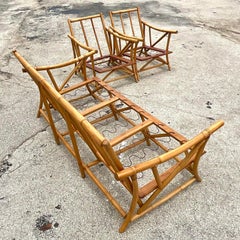Vintage Coastal Rattan Sofa and Chairs Set After Wisner