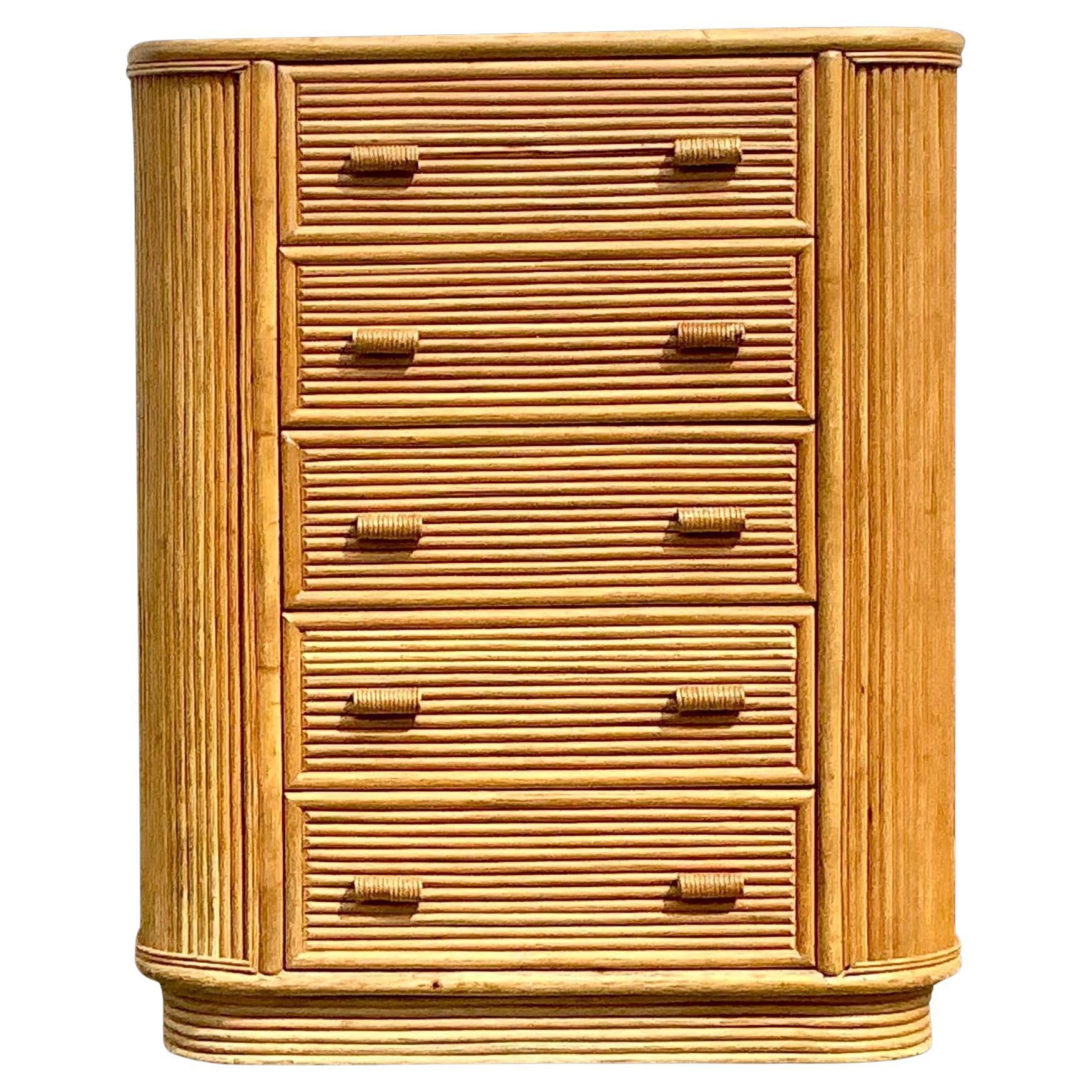 Vintage Coastal Rattan Hohe Kommode