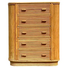 Vintage Coastal Rattan Tall Chest of Drawers