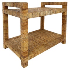 Vintage Coastal Rattan Wrapped Side Table or Service Bar