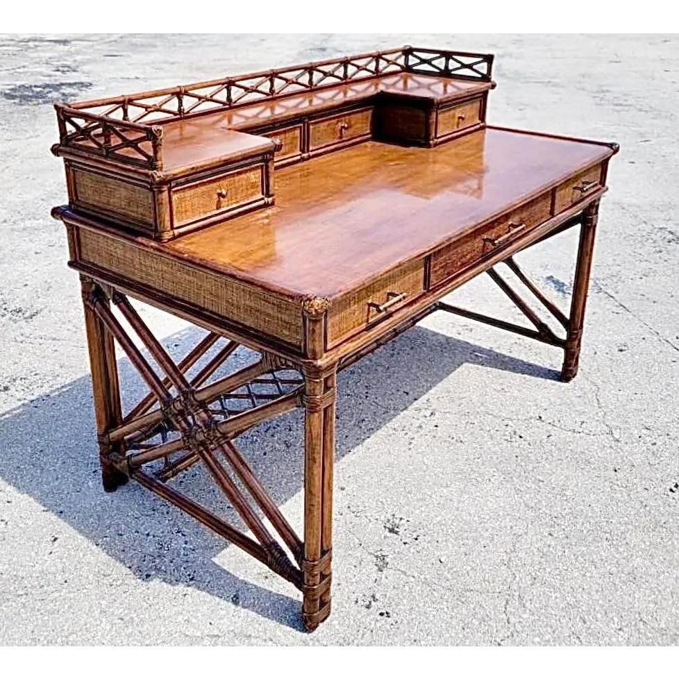 Vintage Coastal Rattan Writing Desk 1