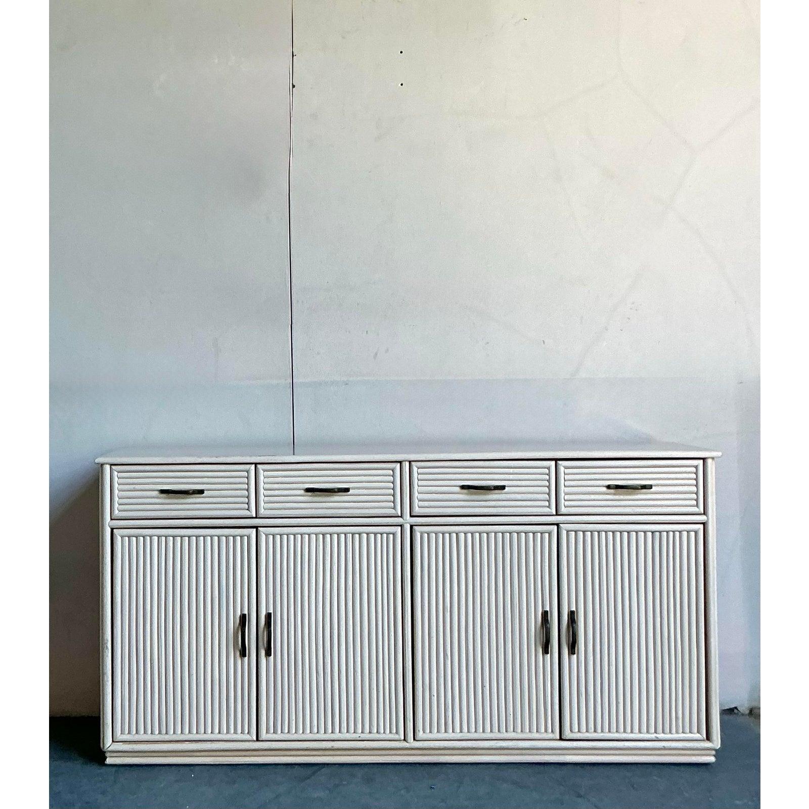 Mid-Century Modern Vintage Coastal Reed Credenza For Sale