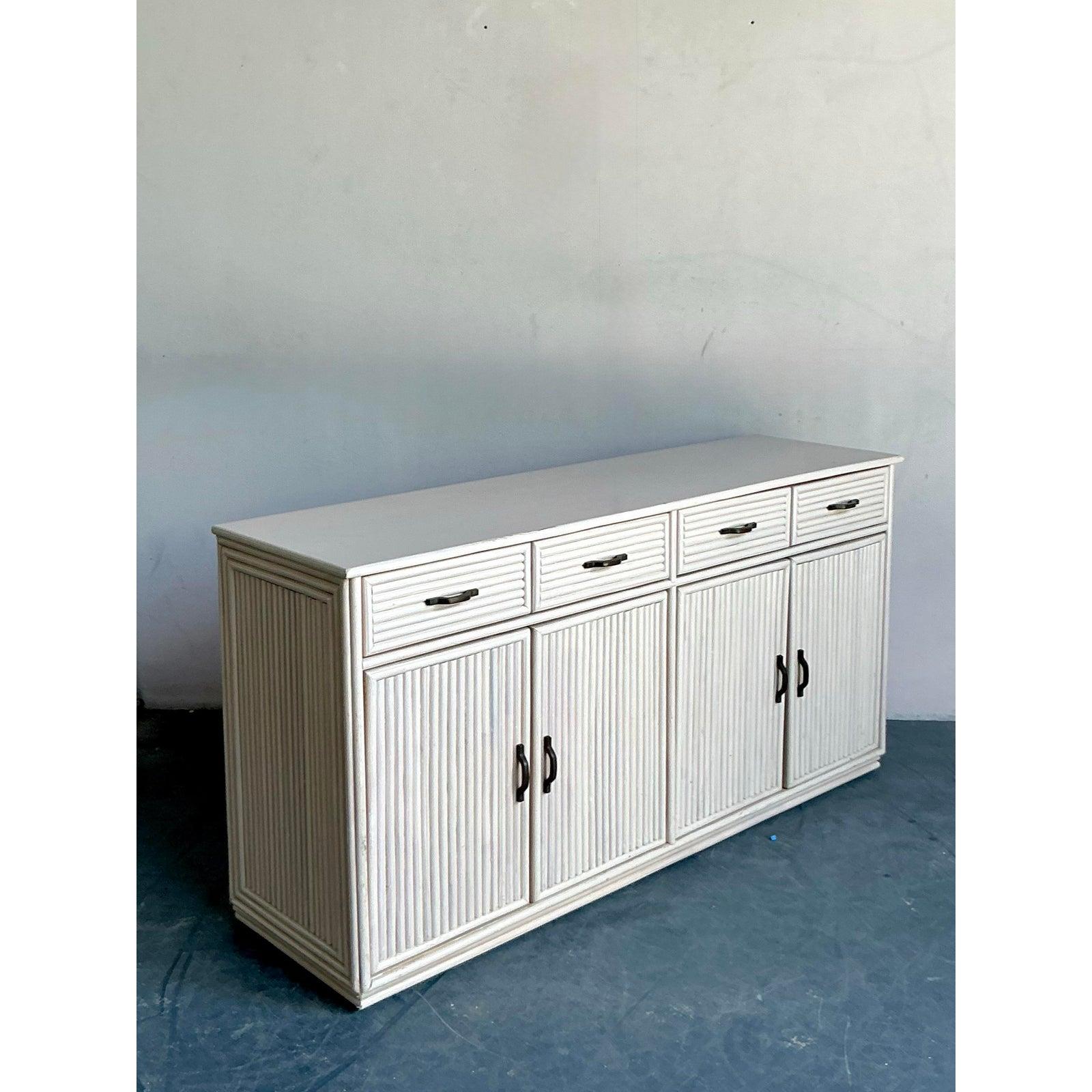 20th Century Vintage Coastal Reed Credenza For Sale