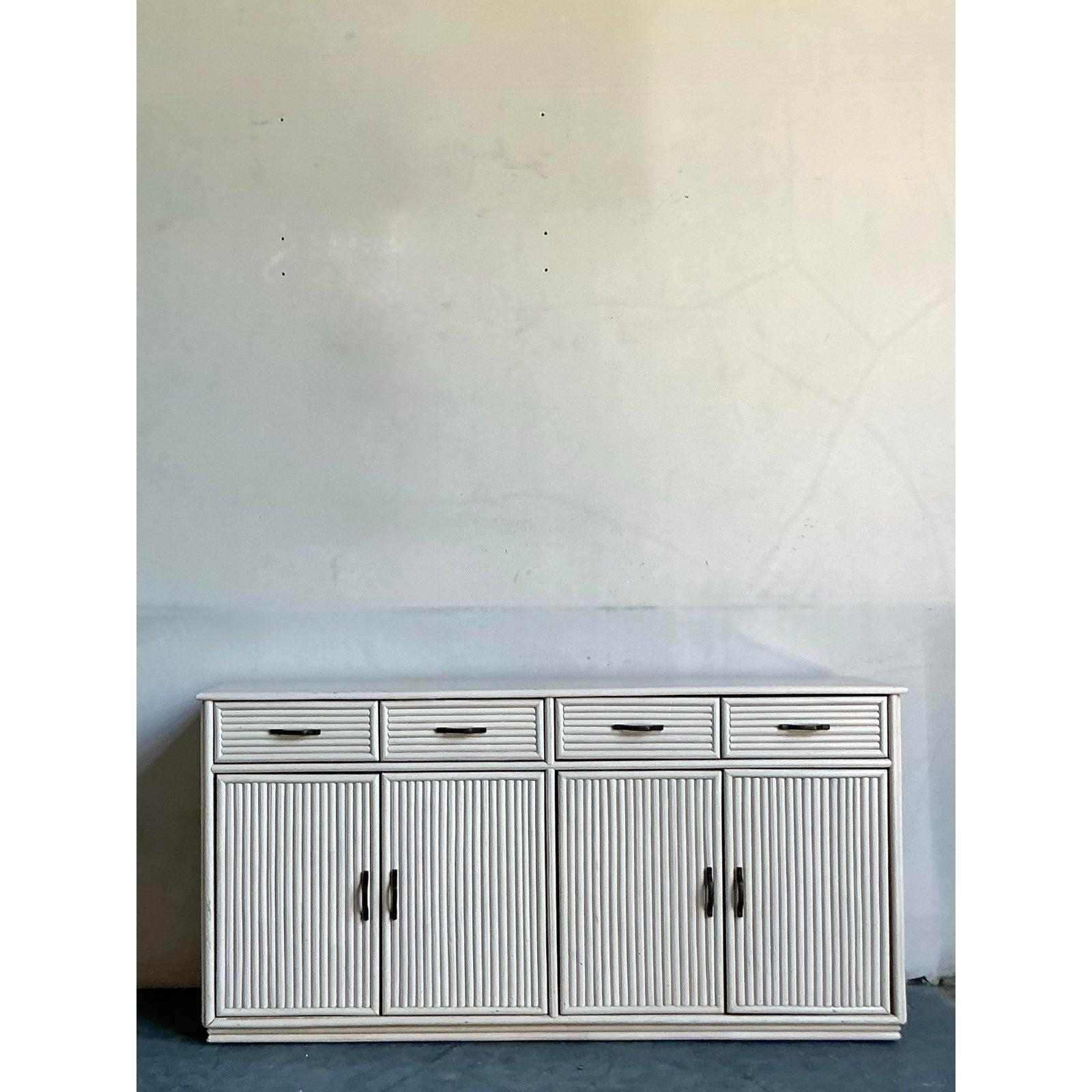 Vintage Coastal Reed Credenza For Sale 1