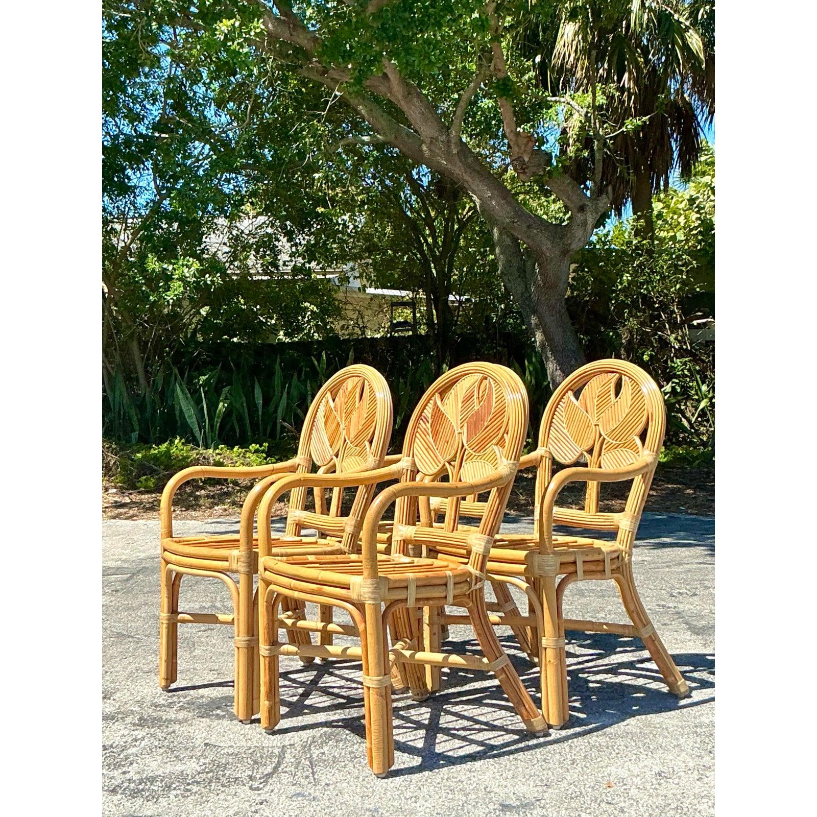 Americano Sedie da pranzo in canna costiera vintage - Set di 4 in vendita