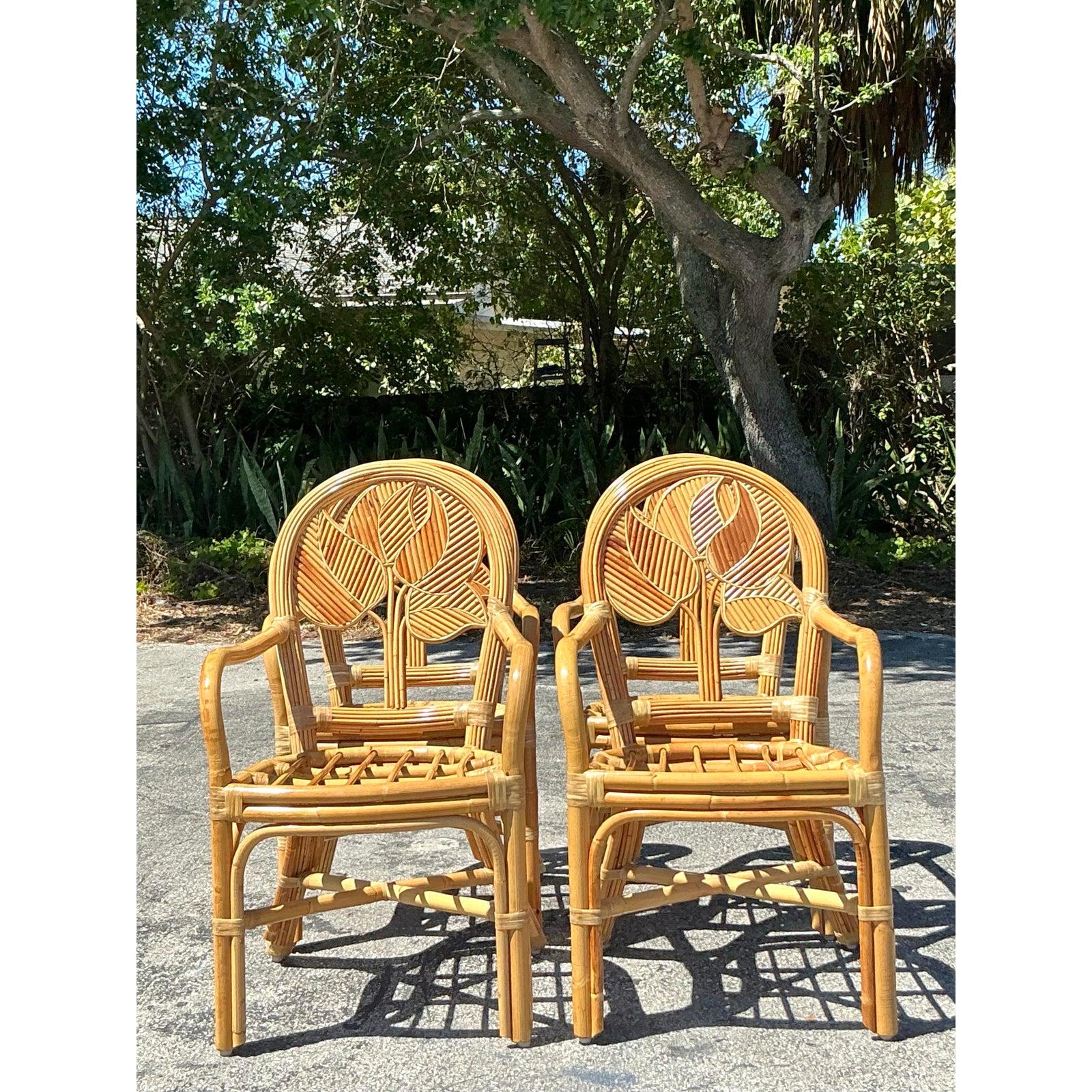 Sedie da pranzo in canna costiera vintage - Set di 4 In condizioni buone in vendita a West Palm Beach, FL