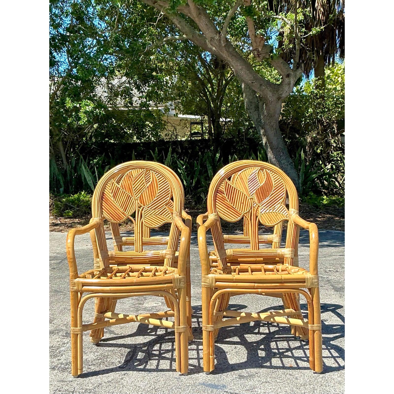 XX secolo Sedie da pranzo in canna costiera vintage - Set di 4 in vendita