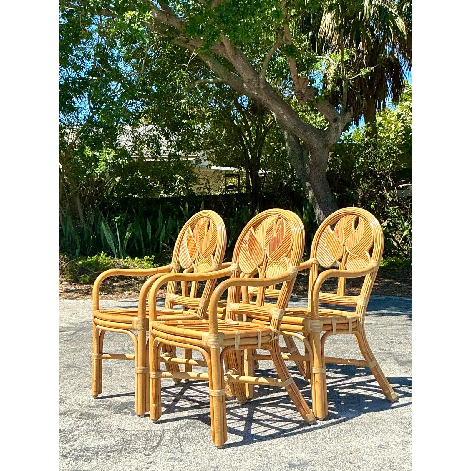Sedie da pranzo in canna costiera vintage - Set di 4 in vendita 1
