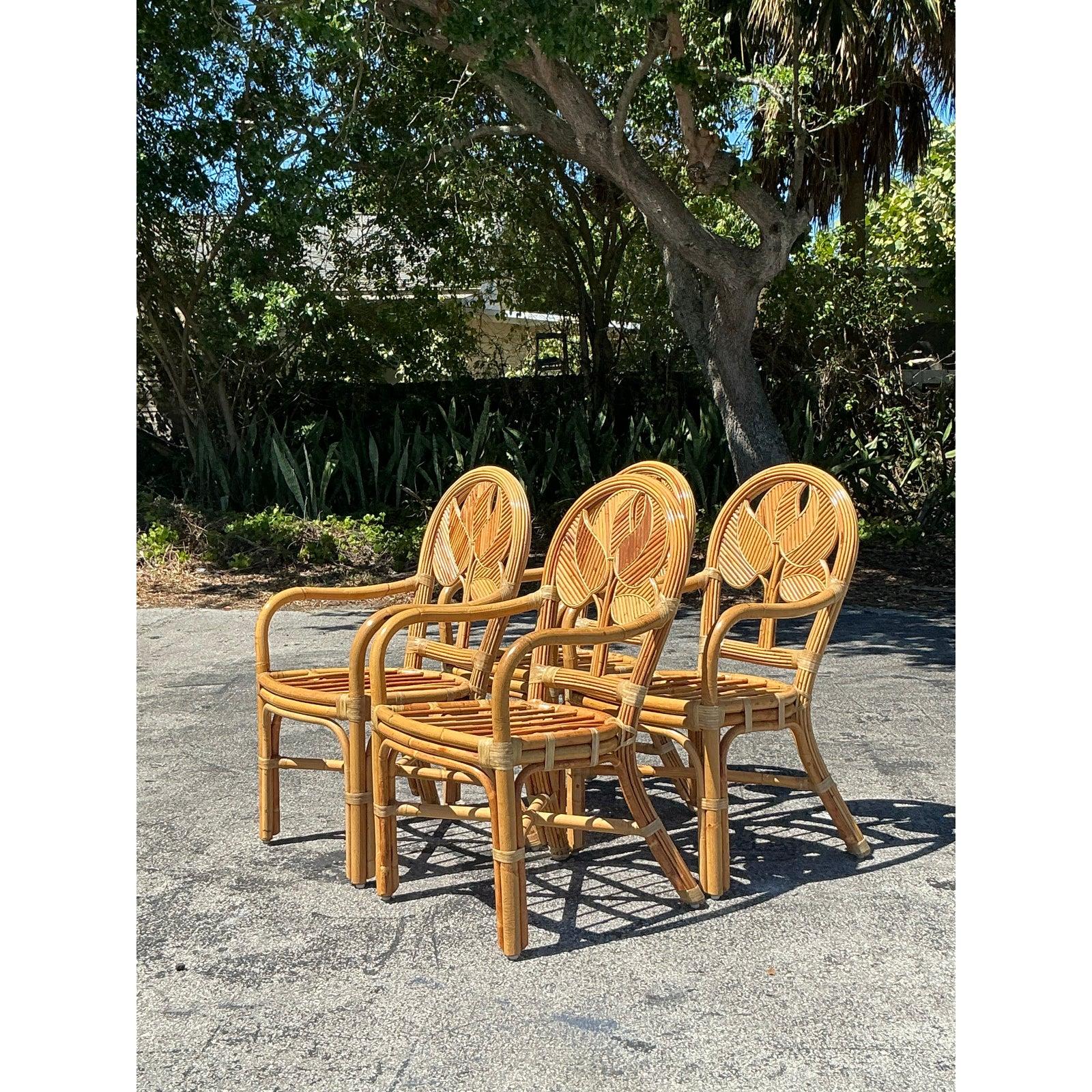 Sedie da pranzo in canna costiera vintage - Set di 4 in vendita 2
