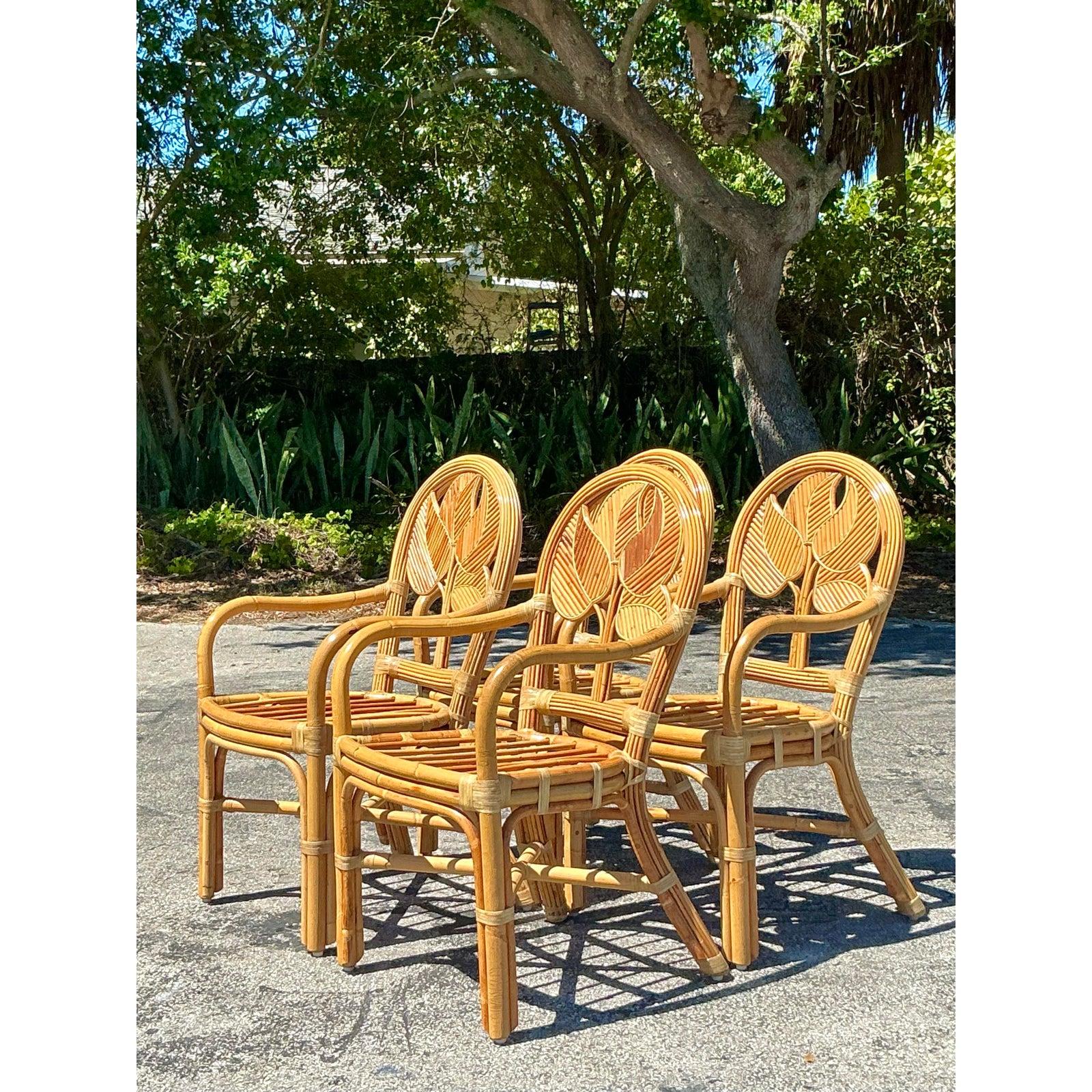 Sedie da pranzo in canna costiera vintage - Set di 4 in vendita 3