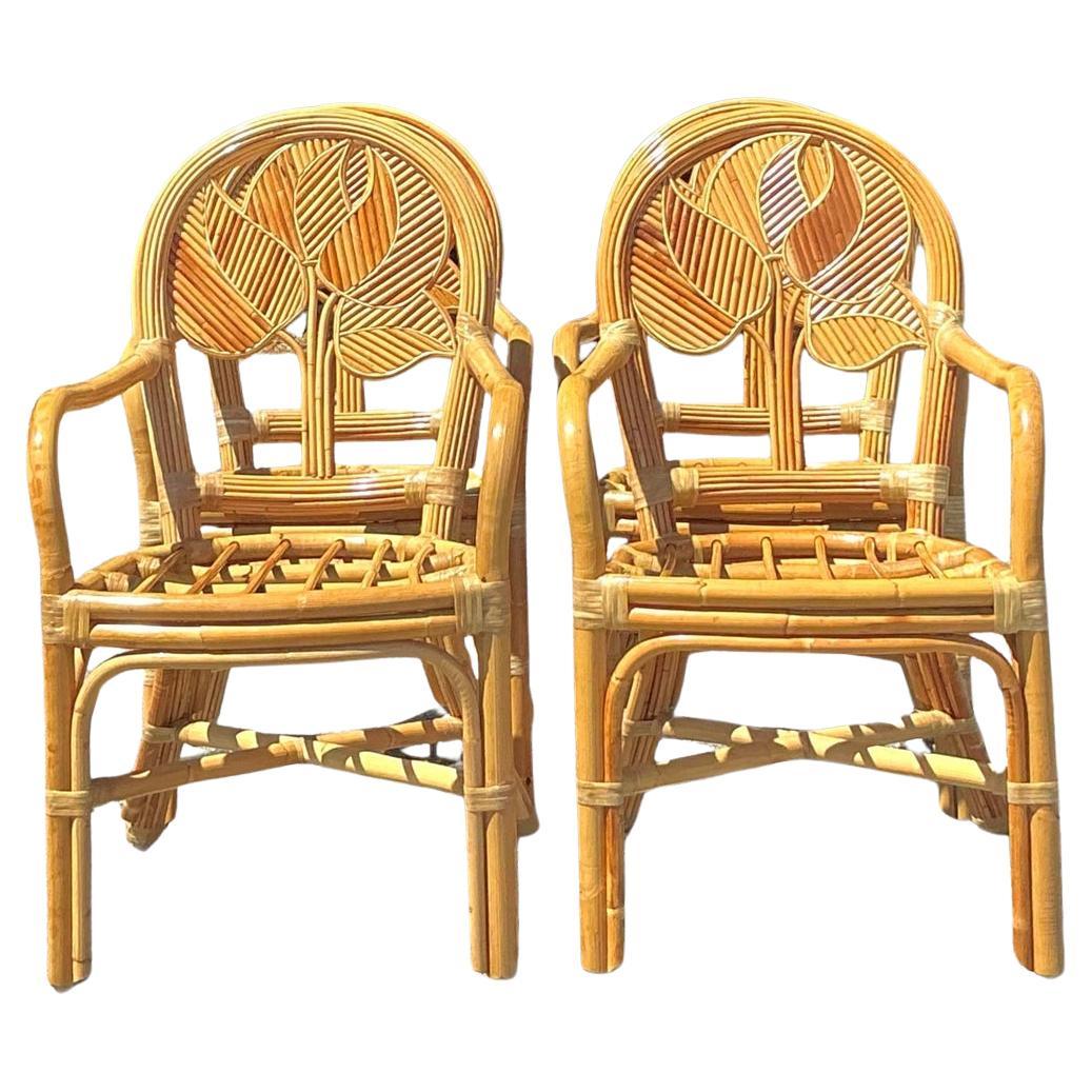 Vintage Coastal Reed Dining Chairs - Set of 4
