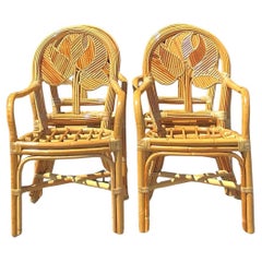 Vintage Coastal Reed Dining Chairs - Set of 4