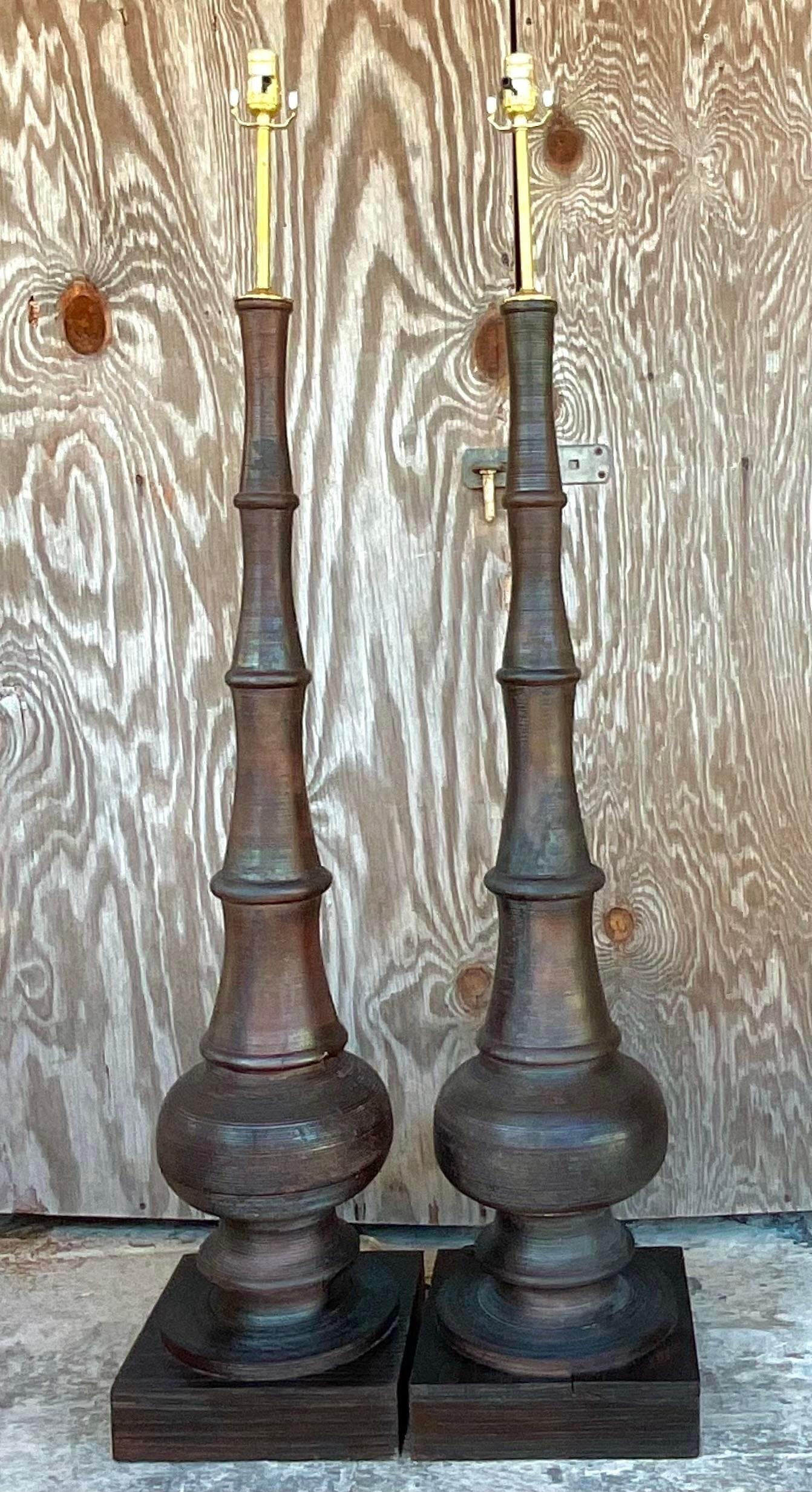 Vintage Coastal Reed Floor Lamps - a Pair In Good Condition For Sale In west palm beach, FL