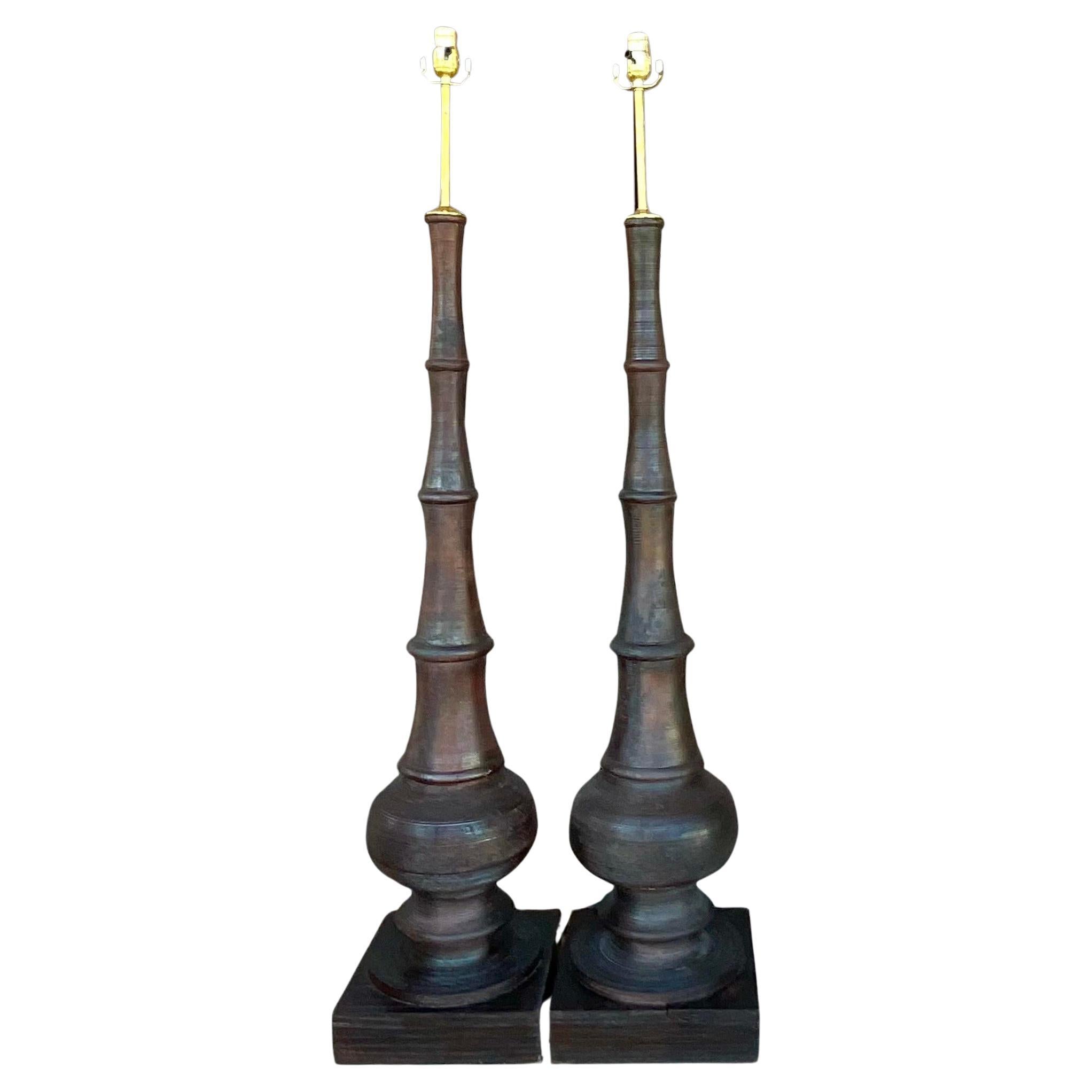 Vintage Coastal Reed Floor Lamps - a Pair For Sale