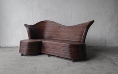 Vintage Coastal Reeded Bamboo Chaise with Table