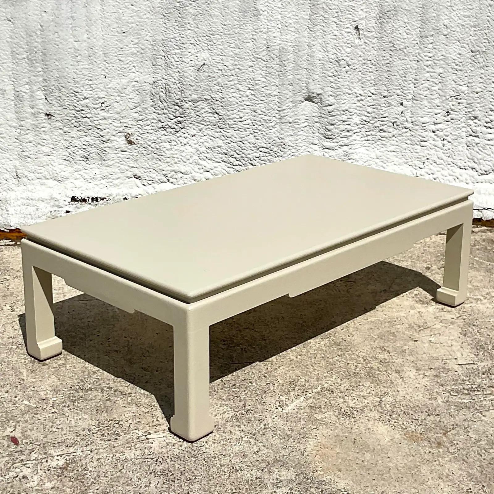 Vintage Coastal Regency Grasscloth Coffee Table After Springer In Good Condition For Sale In west palm beach, FL