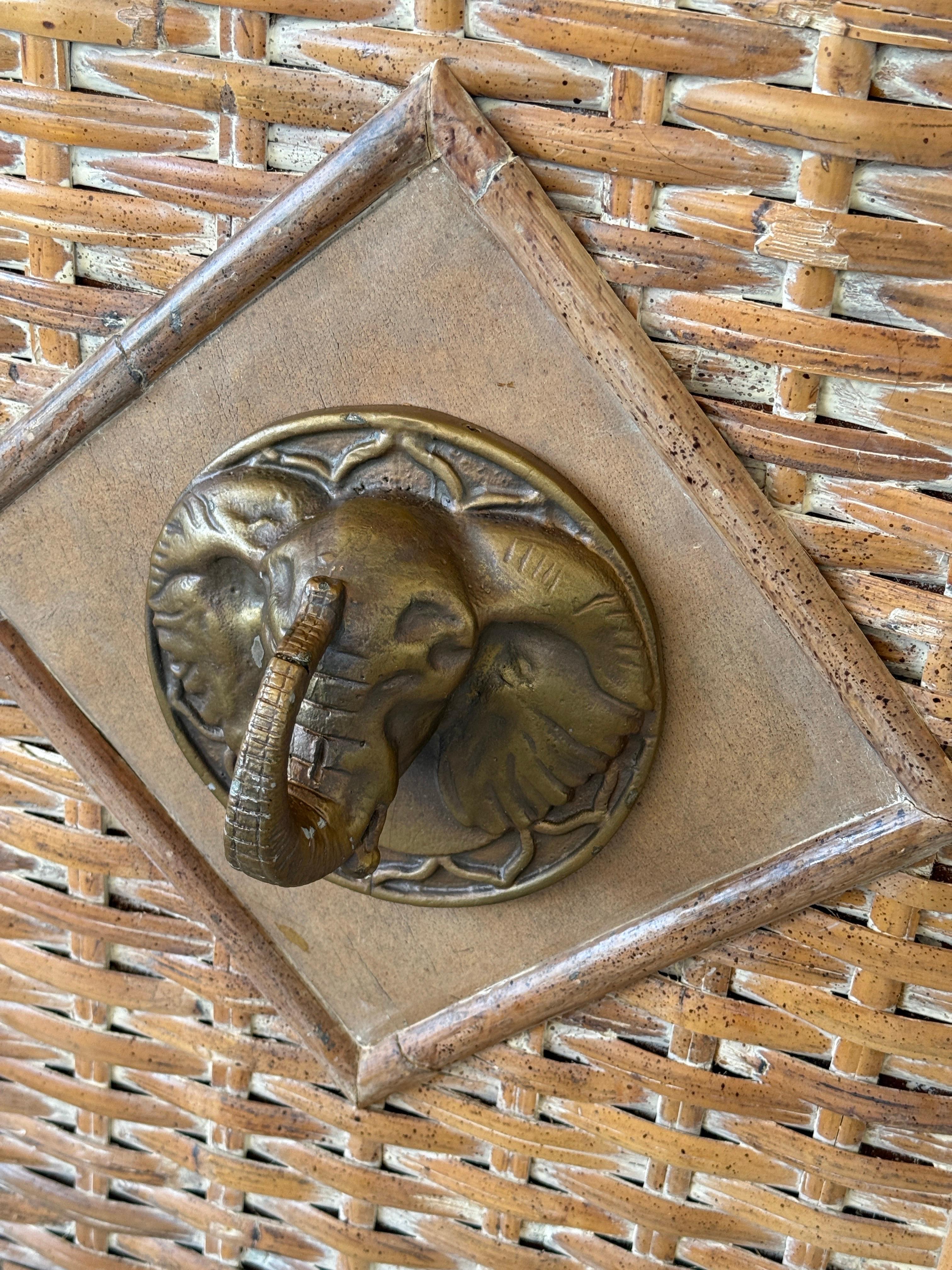Vintage Coastal Regency Handwoven Rattan Sideboard With Elephant Head Pulls For Sale 5