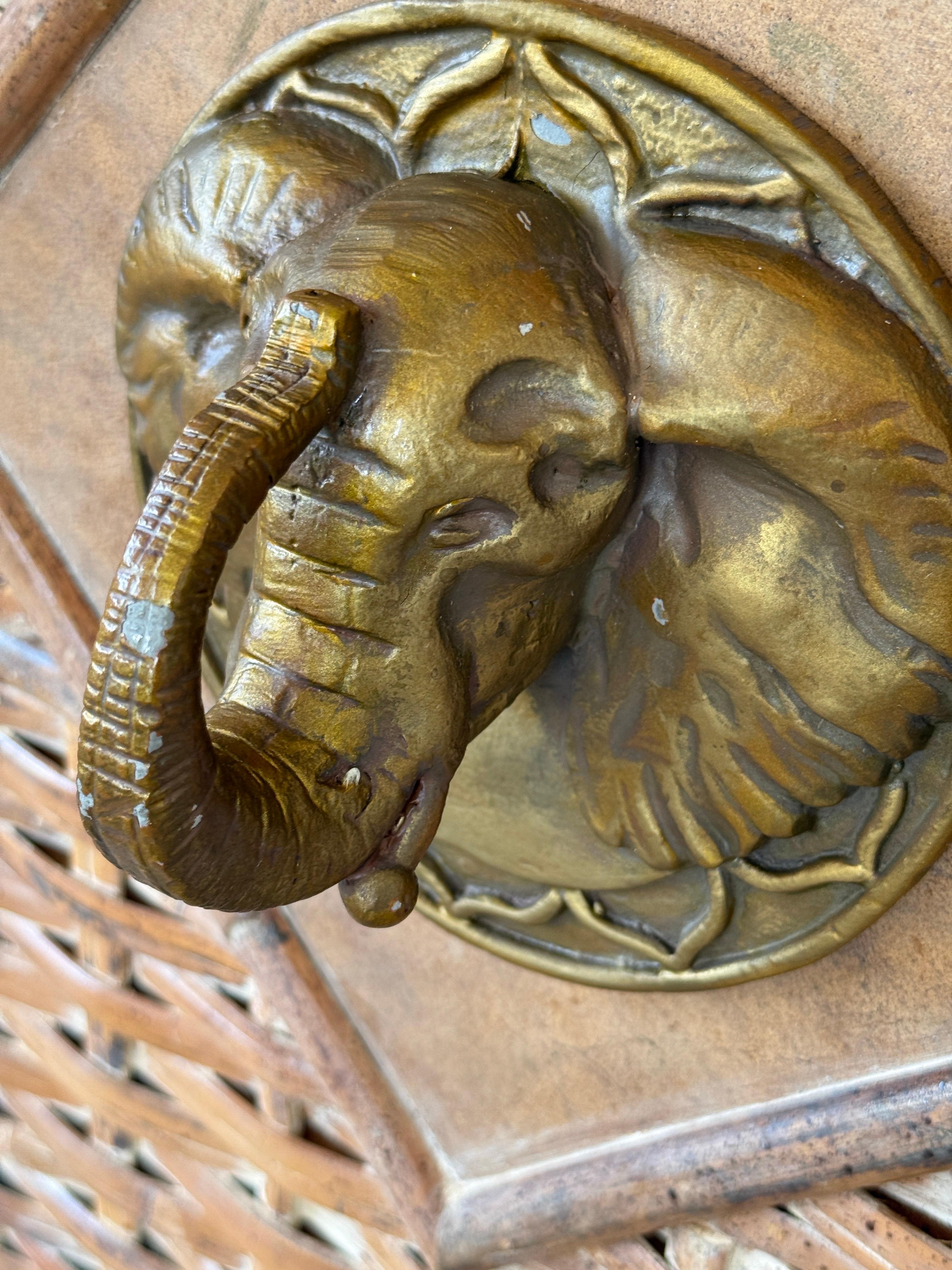 Vintage Coastal Regency Handwoven Rattan Sideboard With Elephant Head Pulls For Sale 6