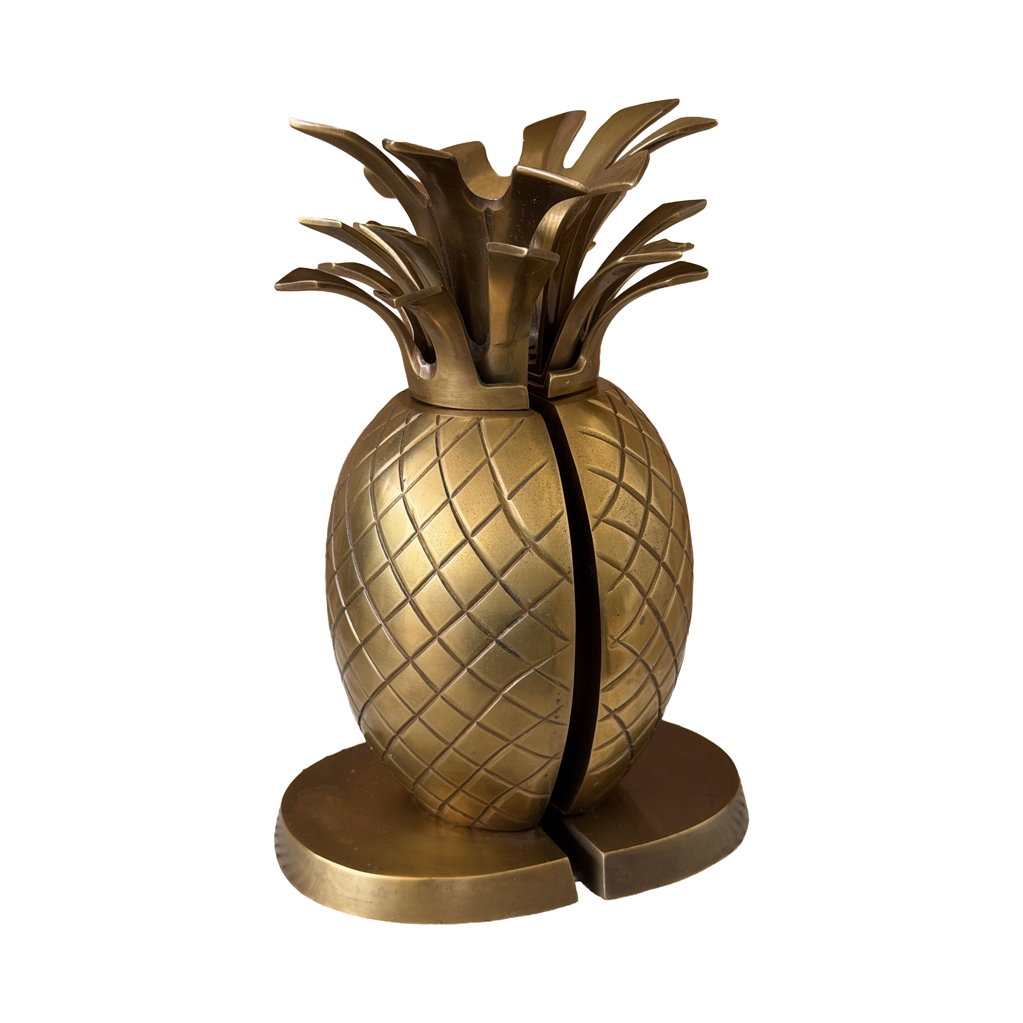 Vintage Coastal Regency Solid Brass Pineapple Bookends – Pair