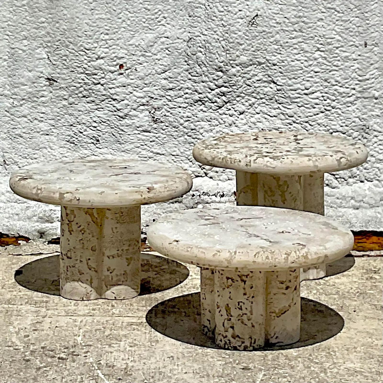 Late 20th Century Vintage Coastal Resin Faux Coral Ascending Drinks Tables, Set of 3