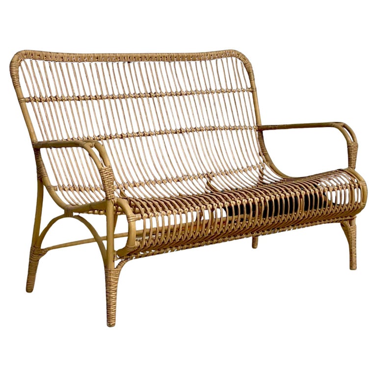 Vintage Coastal Resin Rattan Loveseat For Sale at 1stDibs
