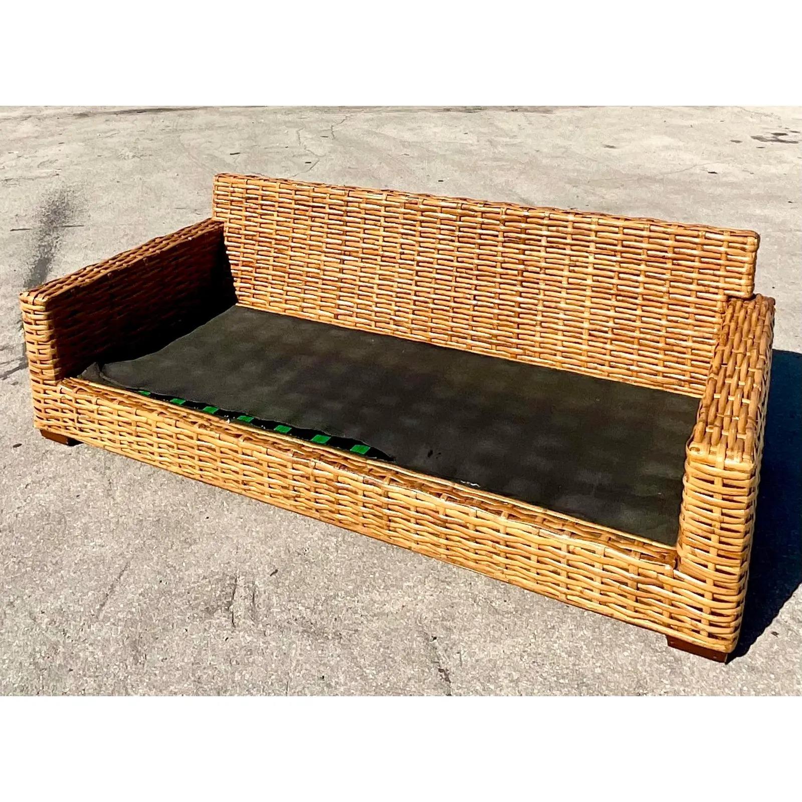 Philippine Vintage Coastal Restoration Hardware Woven Rattan Sofa