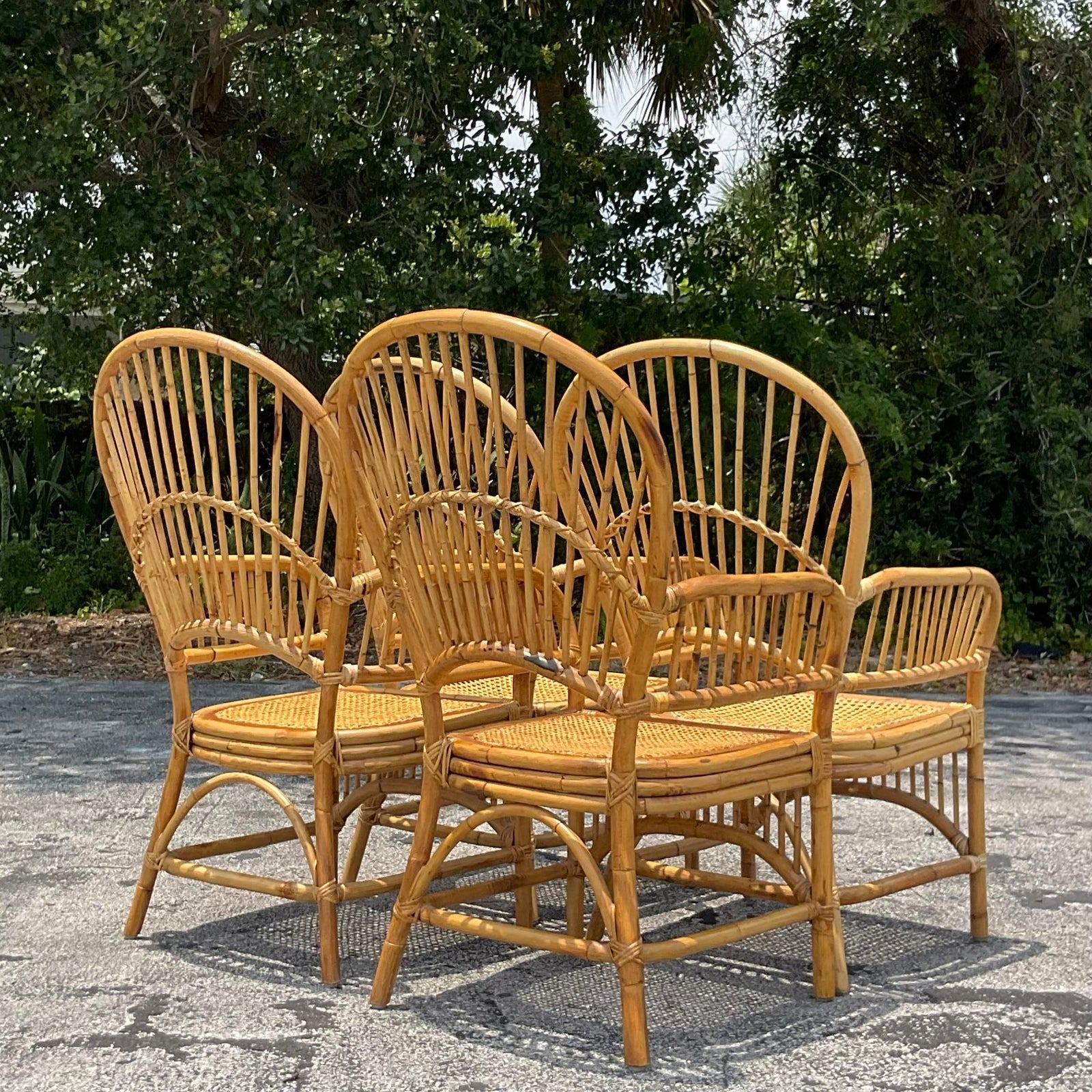 XX secolo Sedie da pranzo vintage in rattan a coste - Set di 4 in vendita