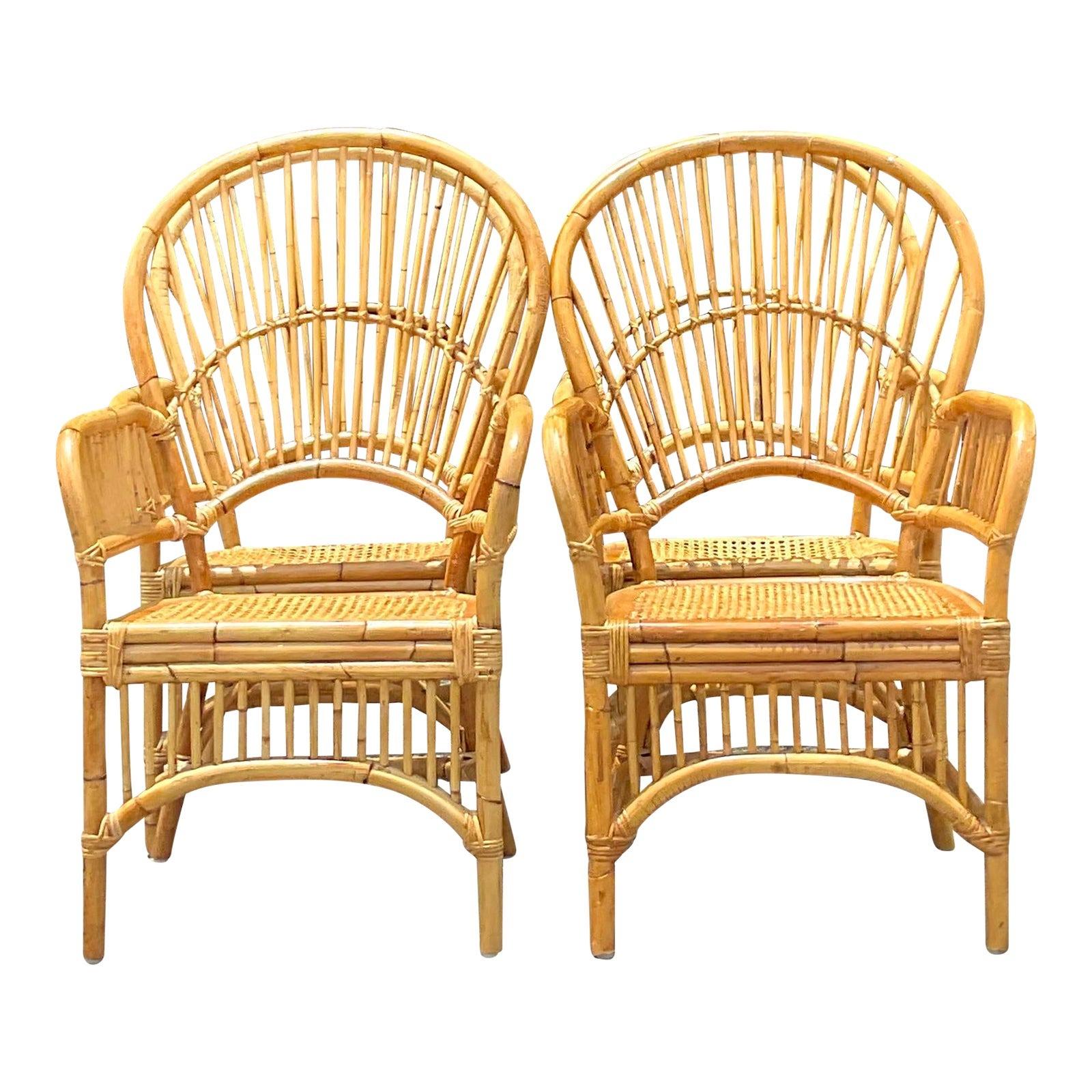 Chaises de salle à manger vintage en rotin côtelé - Lot de 4