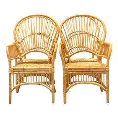 Chaises de salle à manger vintage en rotin côtelé - Lot de 4