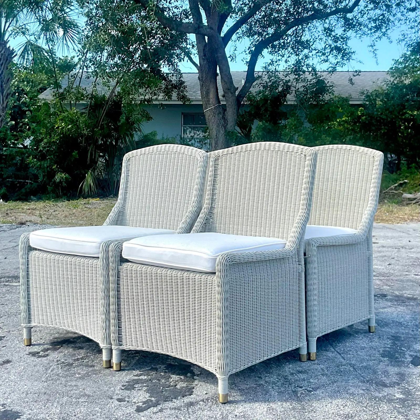 North American Vintage Richard Frinier for Brown Jordan South Hampton Woven Dining Chairs For Sale