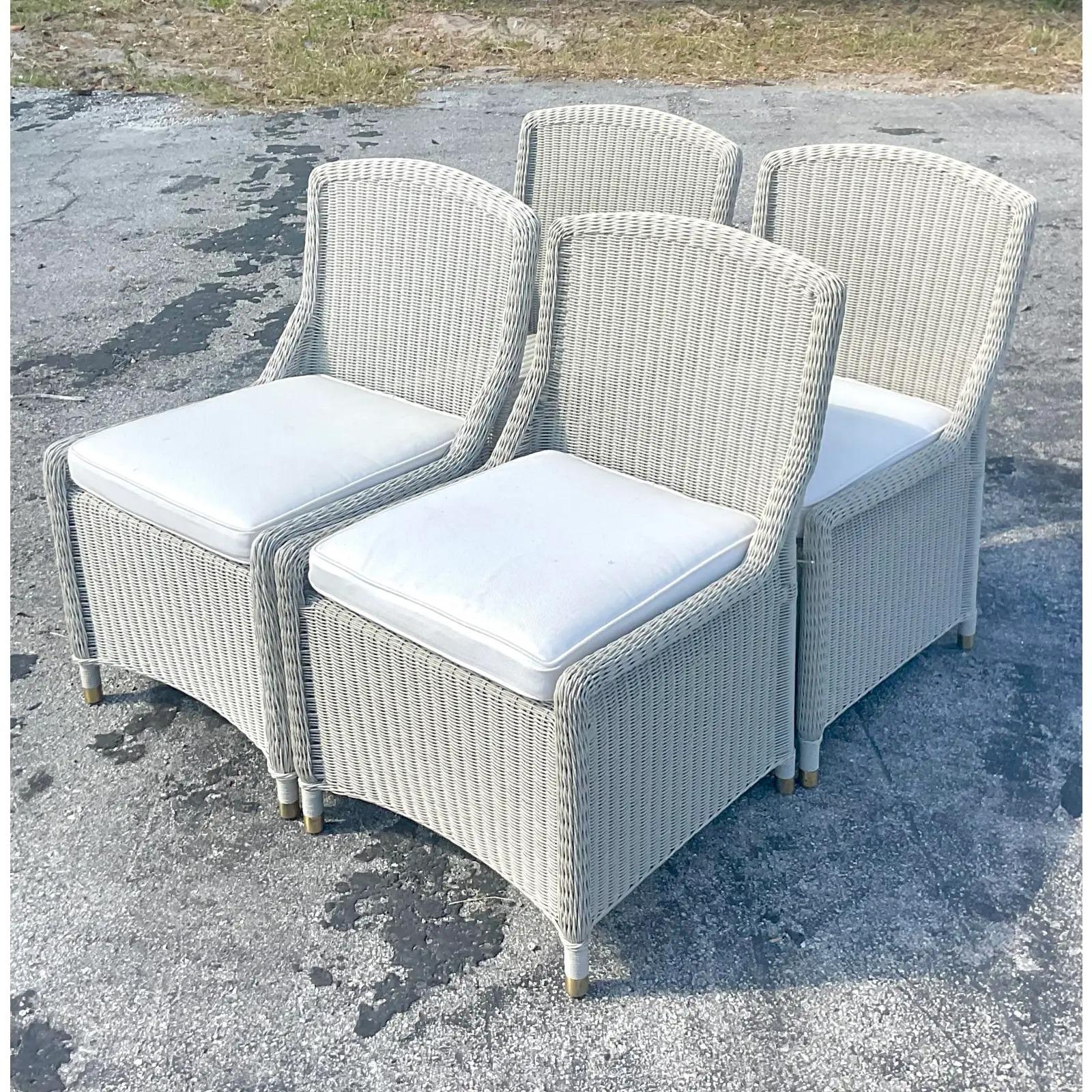 Vintage Richard Frinier for Brown Jordan South Hampton Woven Dining Chairs In Good Condition For Sale In west palm beach, FL