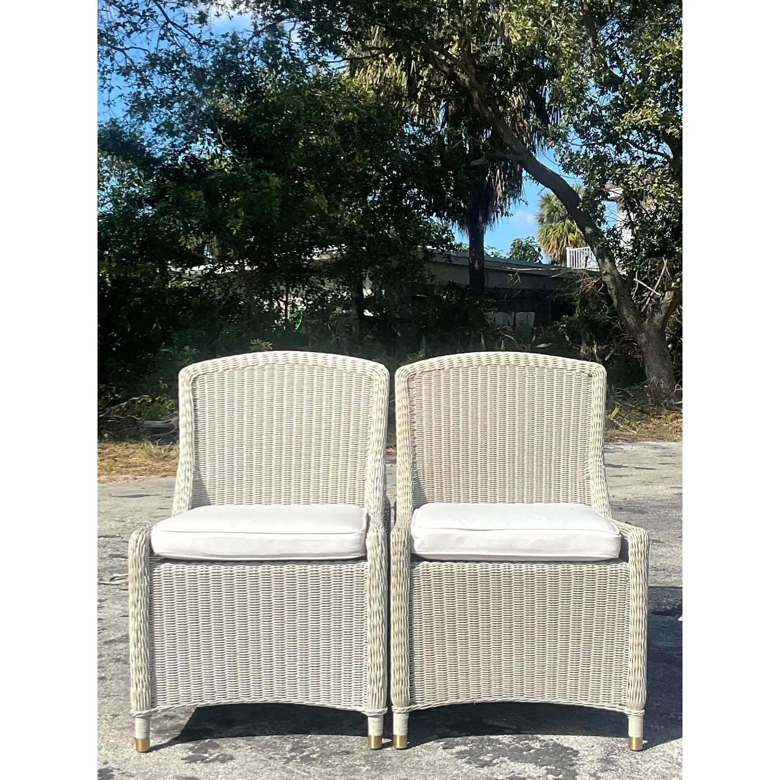 20th Century Vintage Richard Frinier for Brown Jordan South Hampton Woven Dining Chairs For Sale