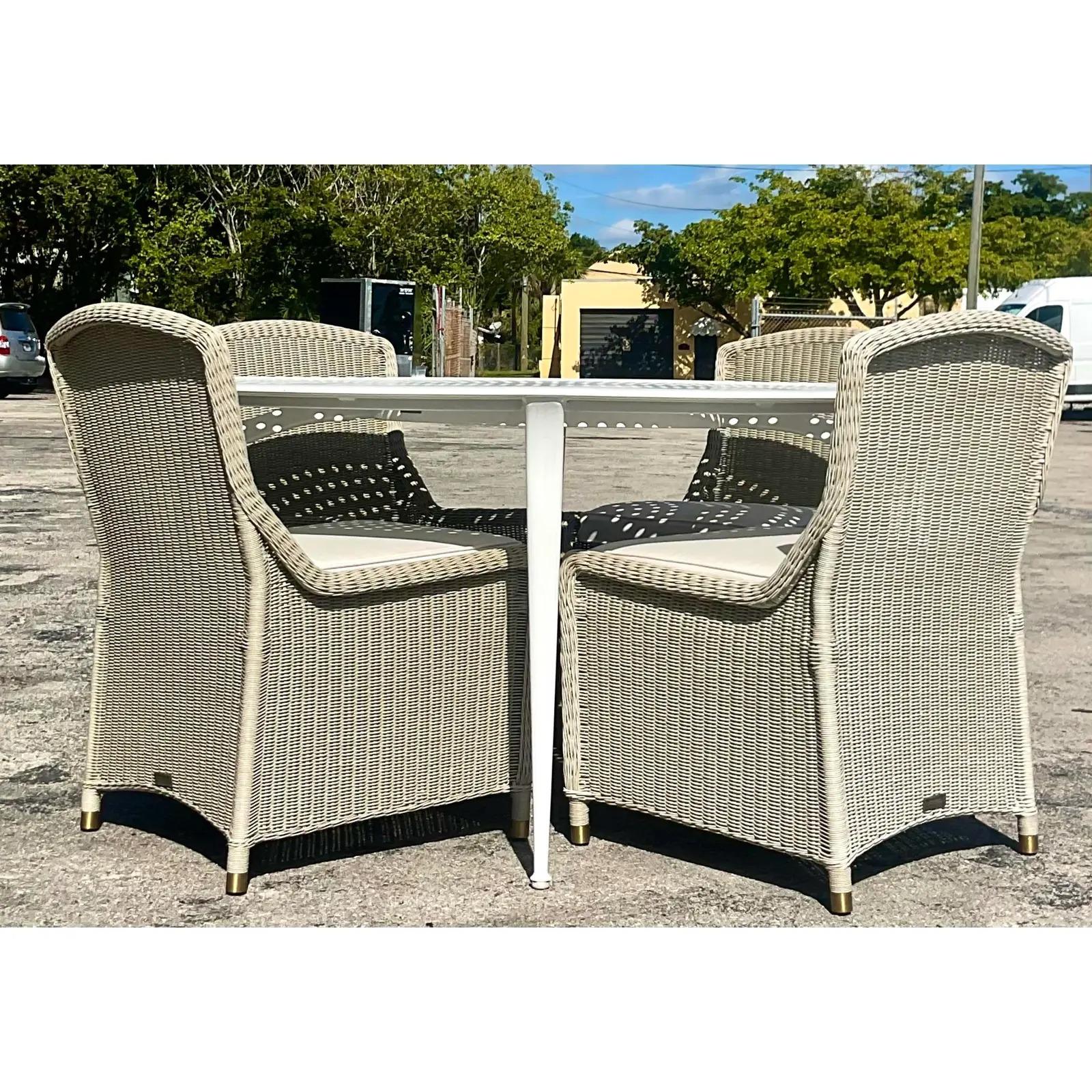 Resin Vintage Richard Frinier for Brown Jordan South Hampton Woven Dining Chairs For Sale