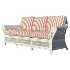 Vintage Coastal Roll Arm Rattan Sofa