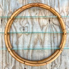 Vintage Coastal Round Bamboo Wall Shelf