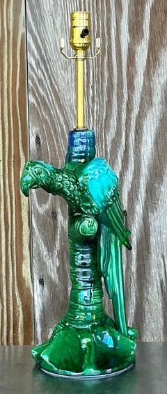 Vintage Coastal Royal Haeger Glazed Ceramic Parrot Table Lamp