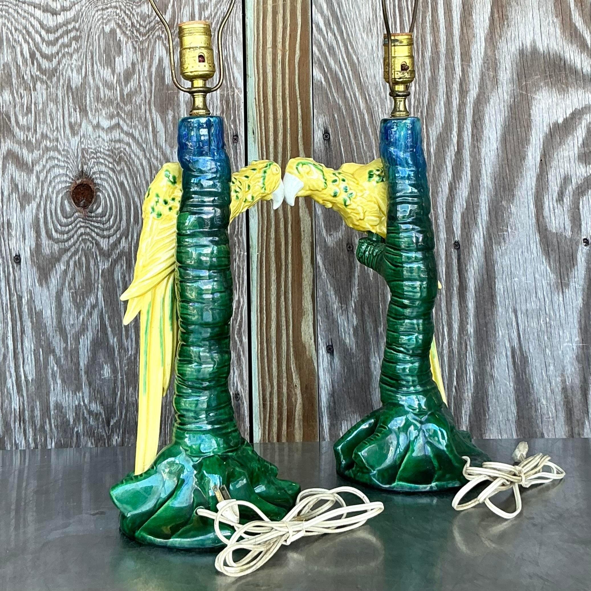 Vintage Coastal Royal Haeger Parrot Lamps - a Pair In Good Condition In west palm beach, FL