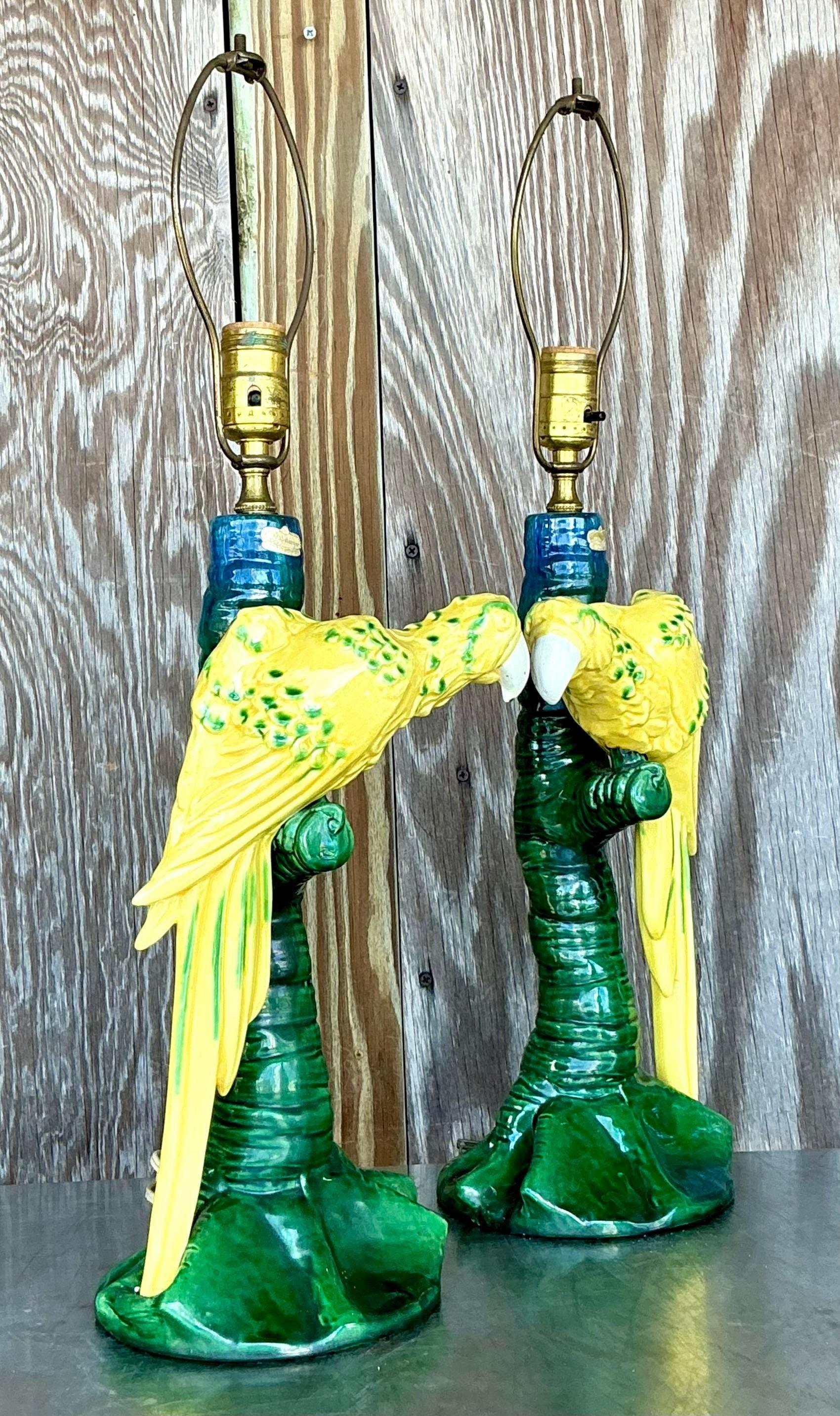 Metal Vintage Coastal Royal Haeger Parrot Lamps - a Pair