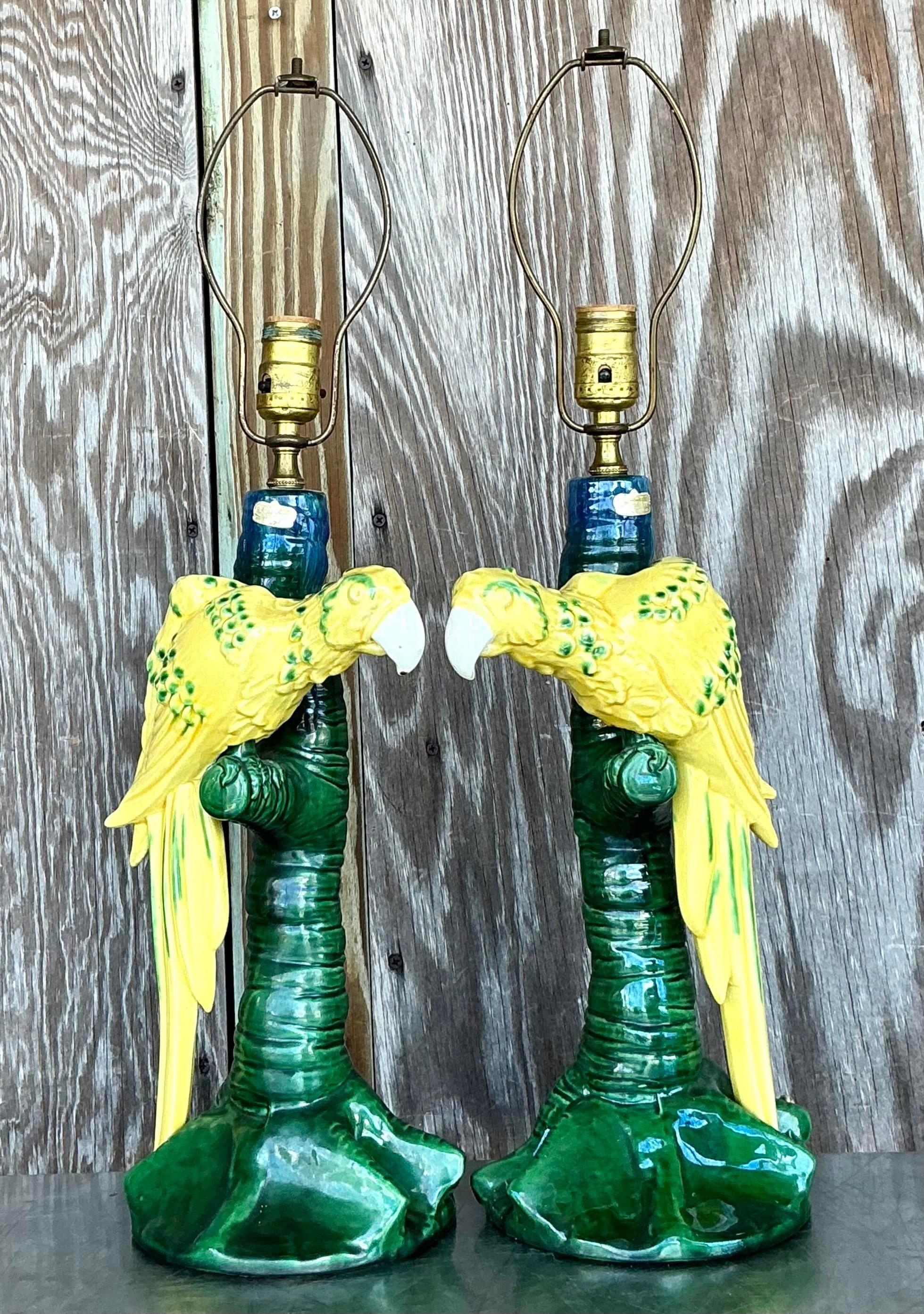 Vintage Coastal Royal Haeger Parrot Lamps - a Pair 1