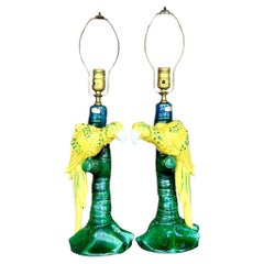 Vintage Coastal Royal Haeger Parrot Lamps - a Pair