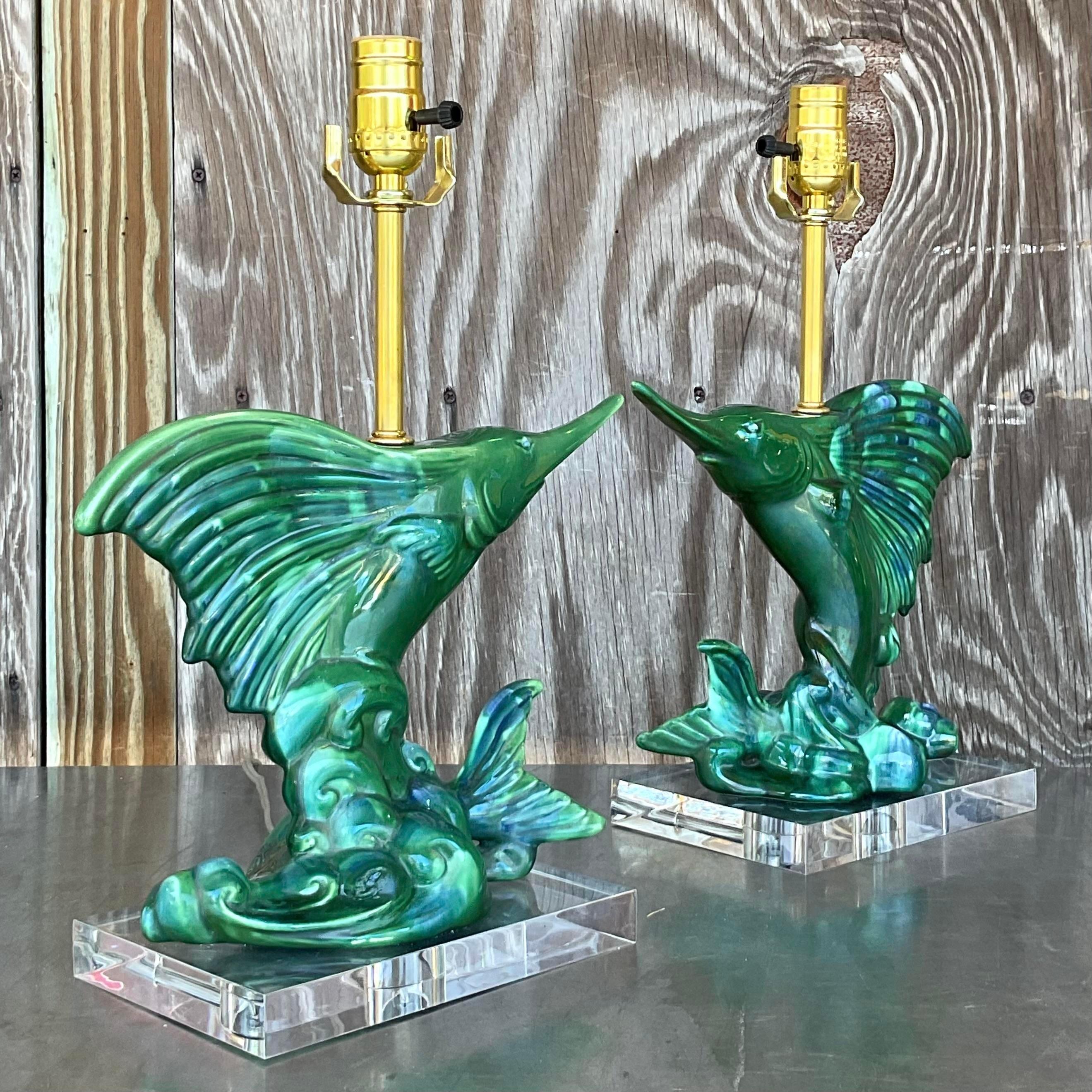 Vintage Coastal Royal Haeger Sailfish Lamps - a Pair For Sale 2