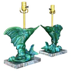 Par de lámparas vintage costeras Royal Haeger con forma de pez vela